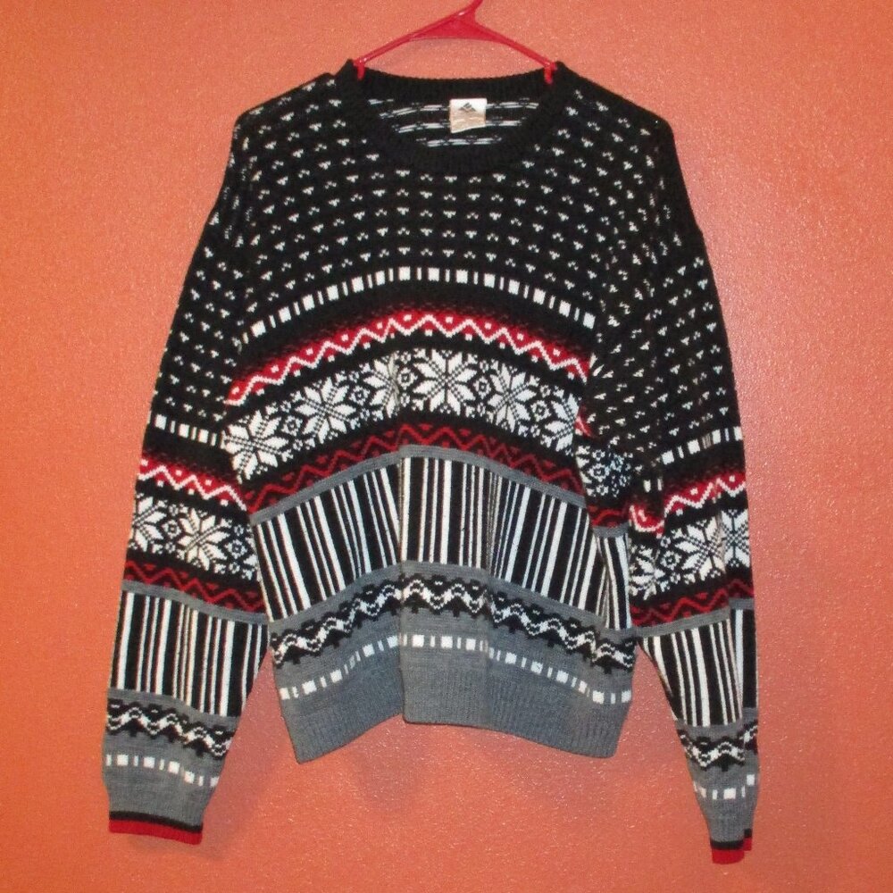 Columbia Sweater Woman X Large Red White Black Warm Long Sleeve Sweater